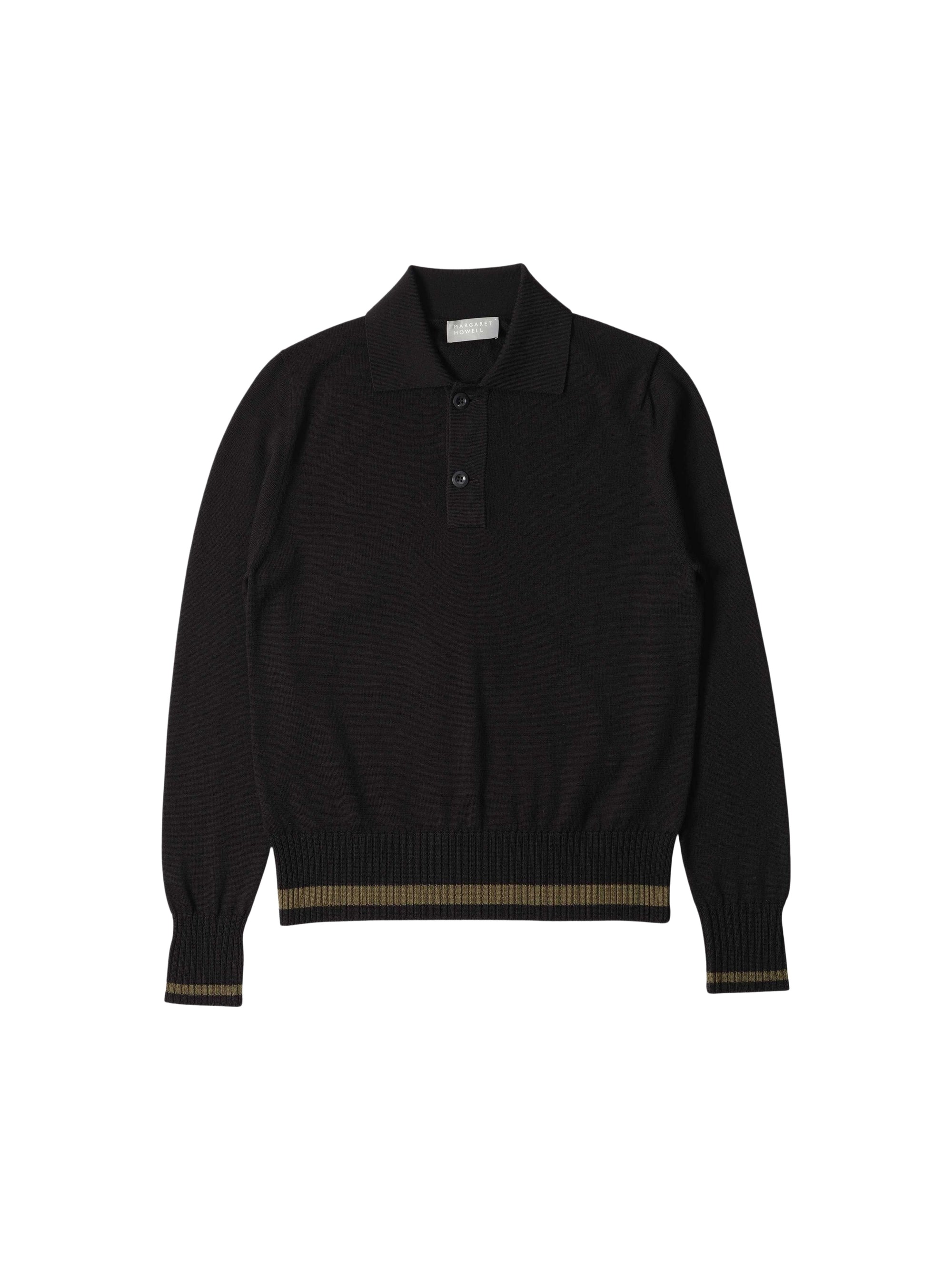 Wool polo shirt with contrasting stripes - Black & Green