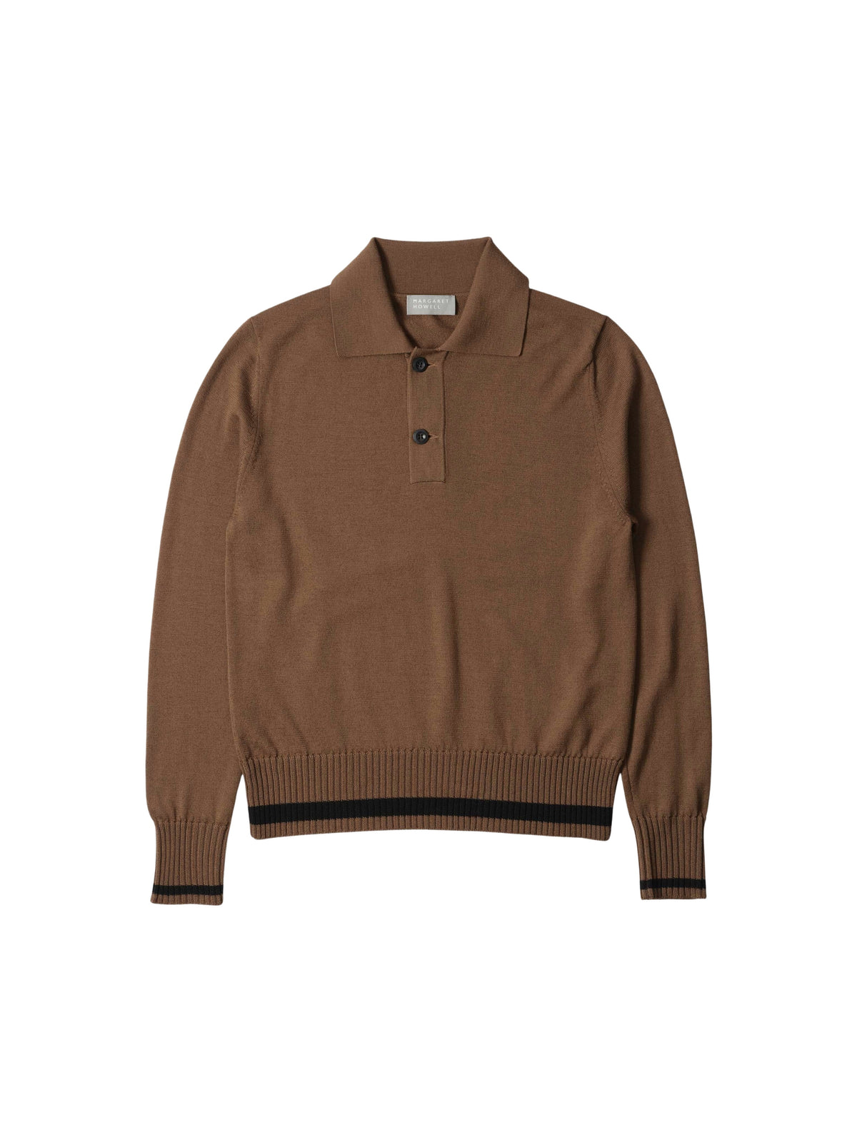 Wool polo shirt with contrasting stripes - Brown & Black