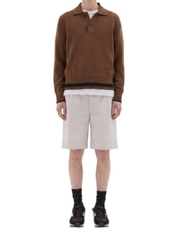 Wool polo shirt with contrasting stripes - Brown & Black
