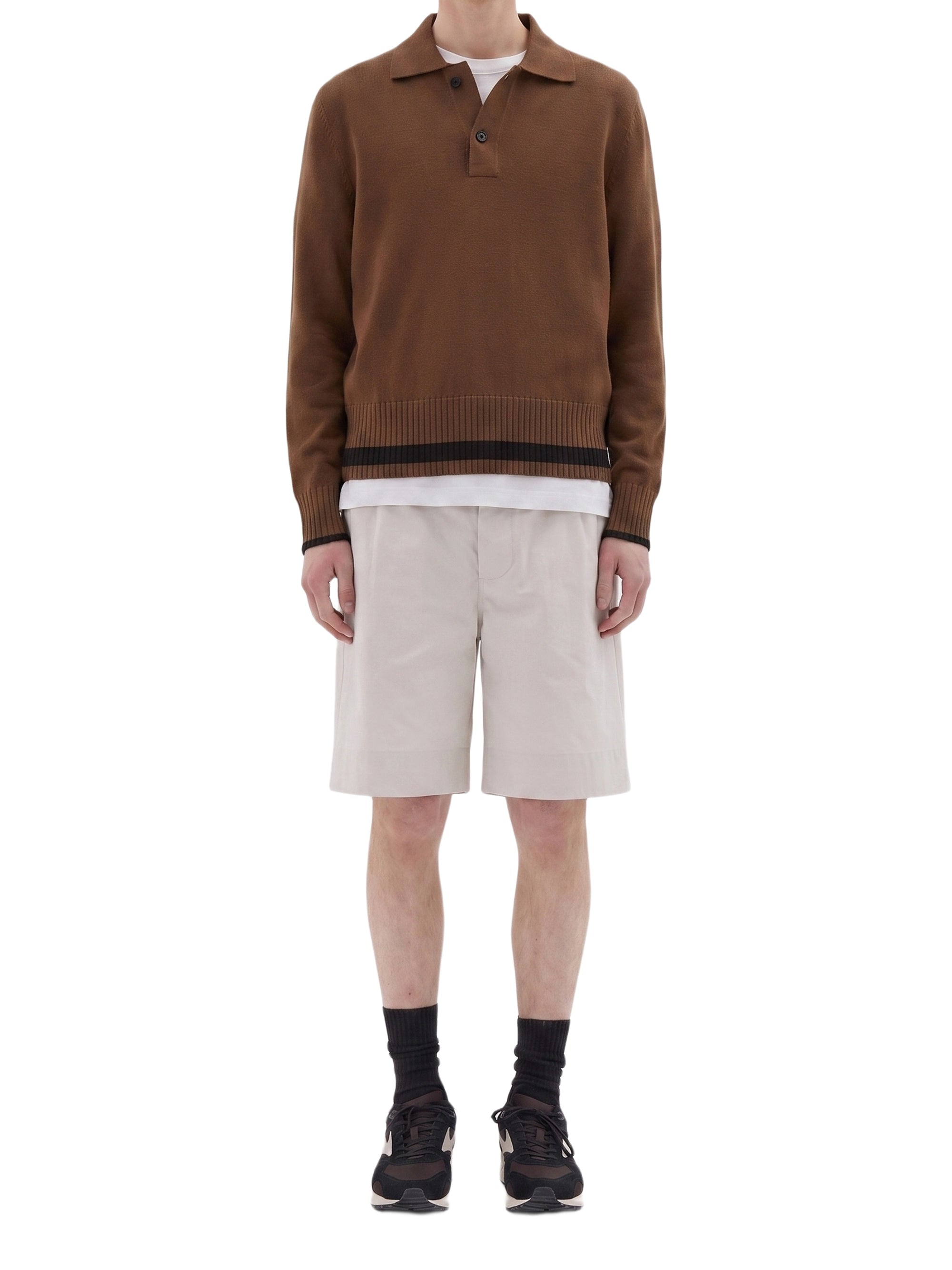 Wool polo shirt with contrasting stripes - Brown & Black
