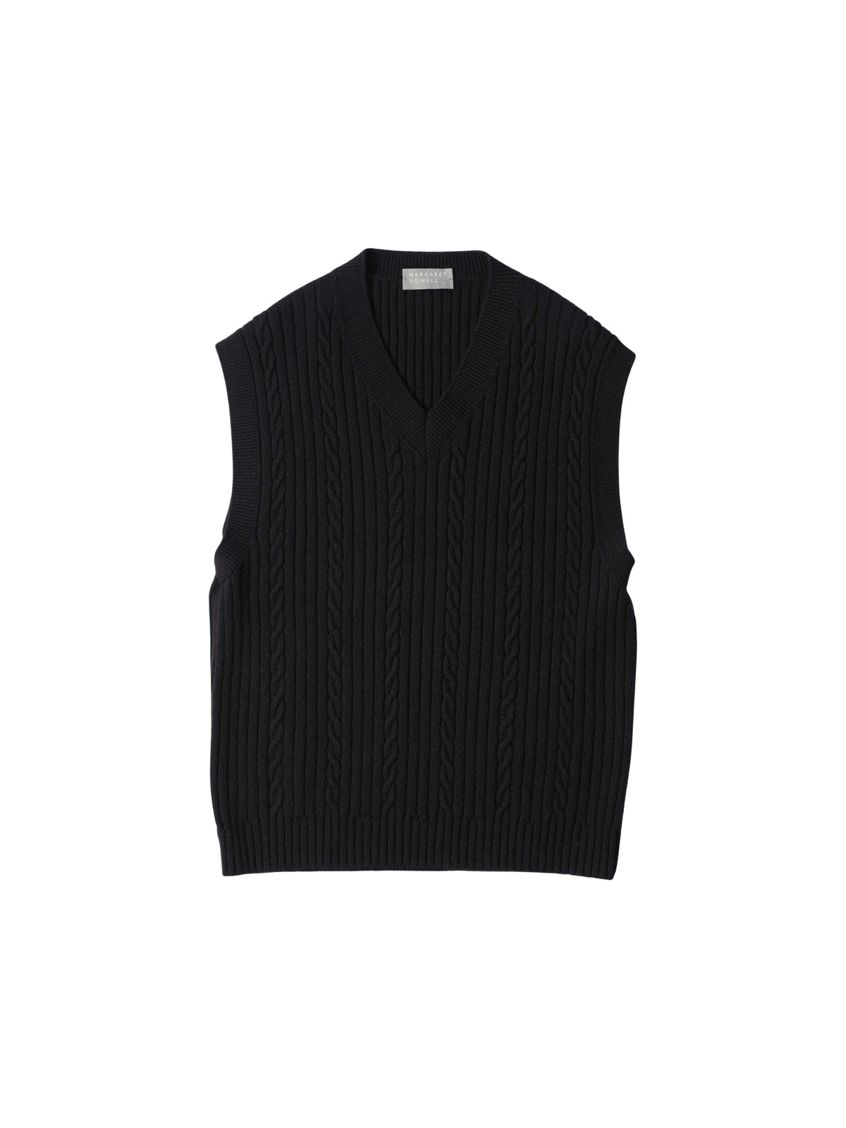 Sleeveless cable-knit woollen jumper - Black