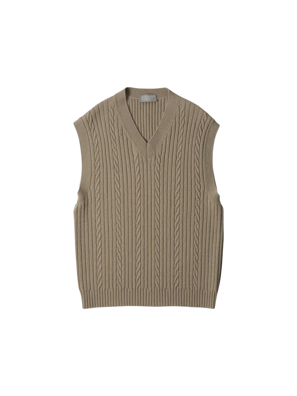 Sleeveless cable-knit wool jumper - Beige & Green