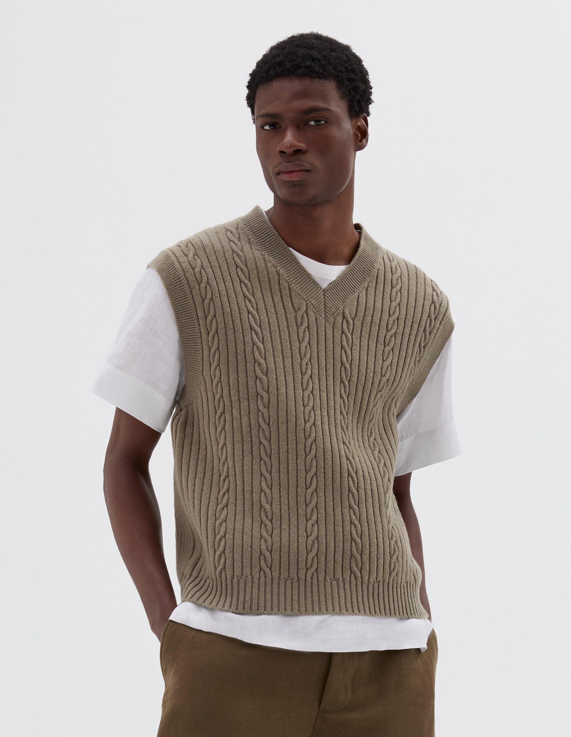 Débardeur en maille torsadée - Beige & Green