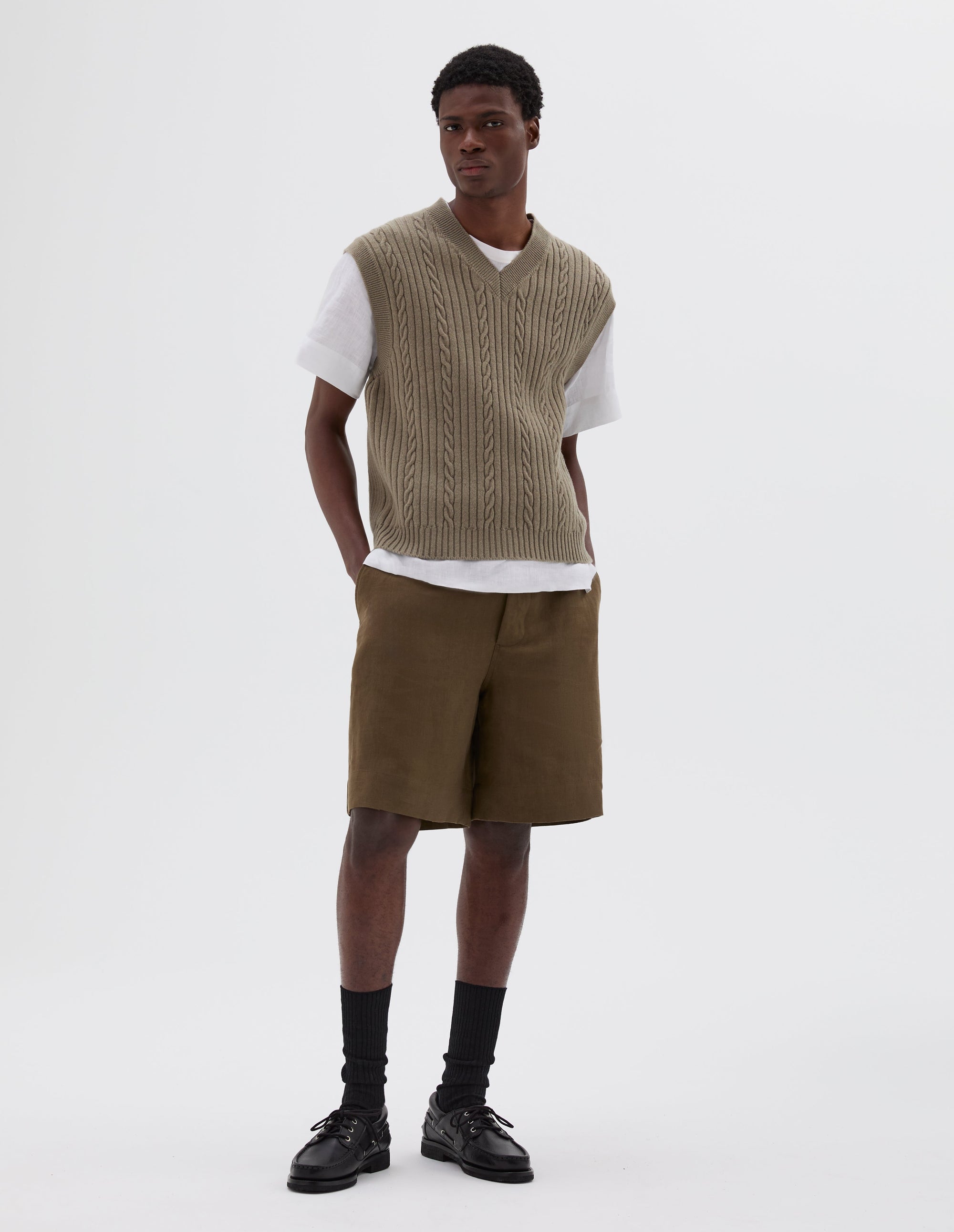 Débardeur en maille torsadée - Beige & Green