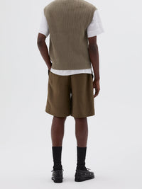 Sleeveless cable-knit wool jumper - Beige & Green