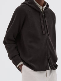 Sweat à capuche zippé en laine - Brown