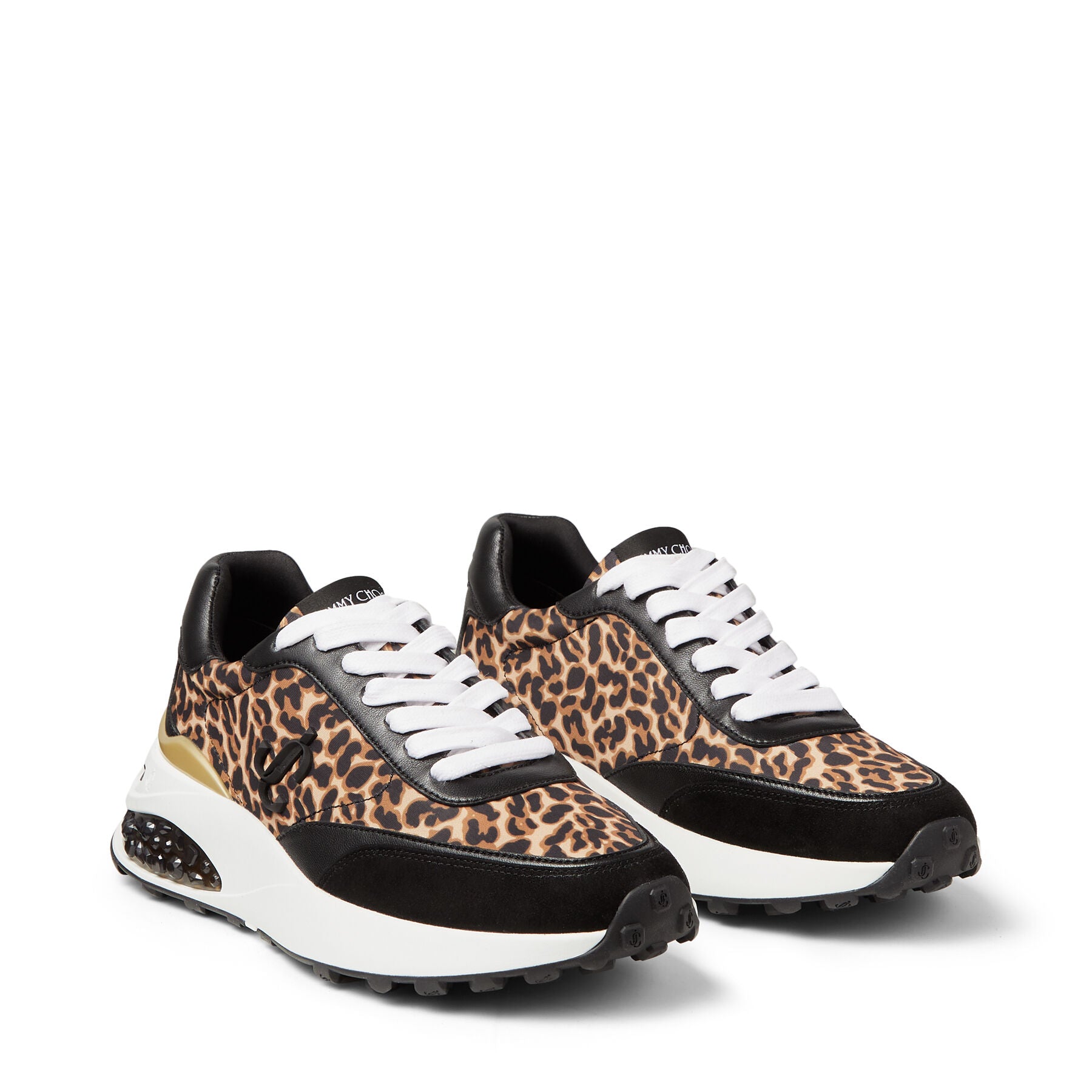 Sneakers Memphis lacées nylon et cuir imprimé léopard - Natural Mix & Black