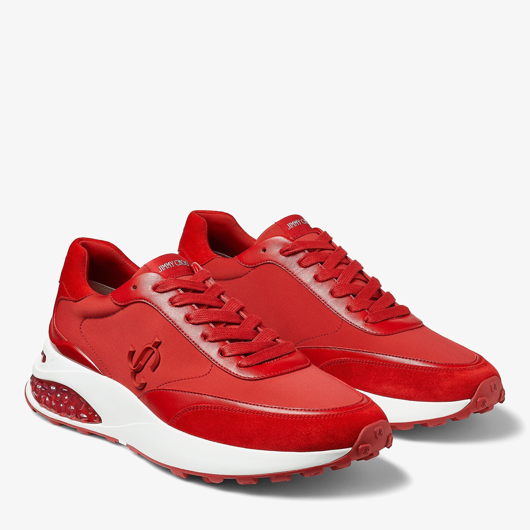 Memphis neoprene and leather lace-up trainers - Red Mix