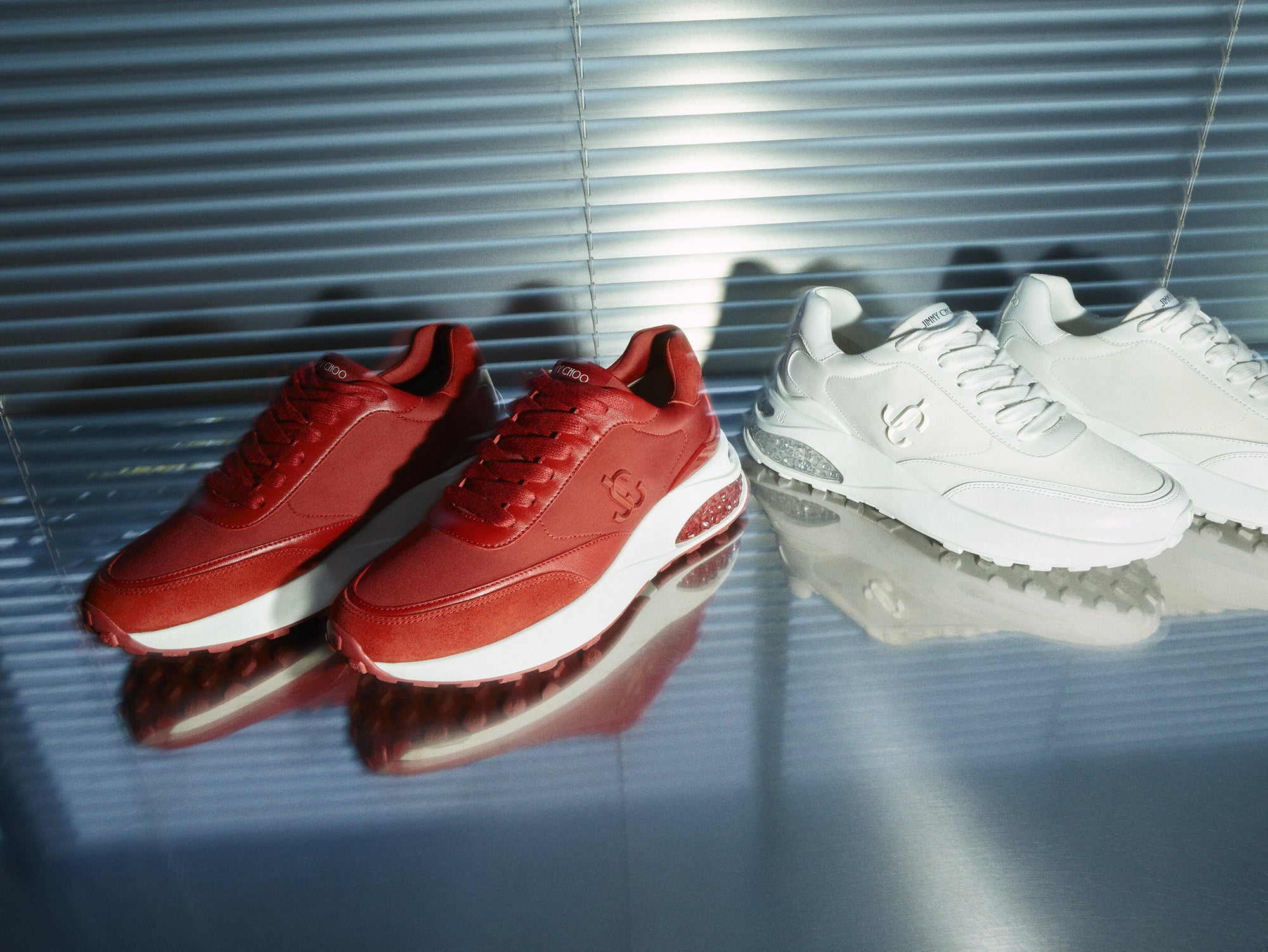 Memphis neoprene and leather lace-up trainers - Red Mix