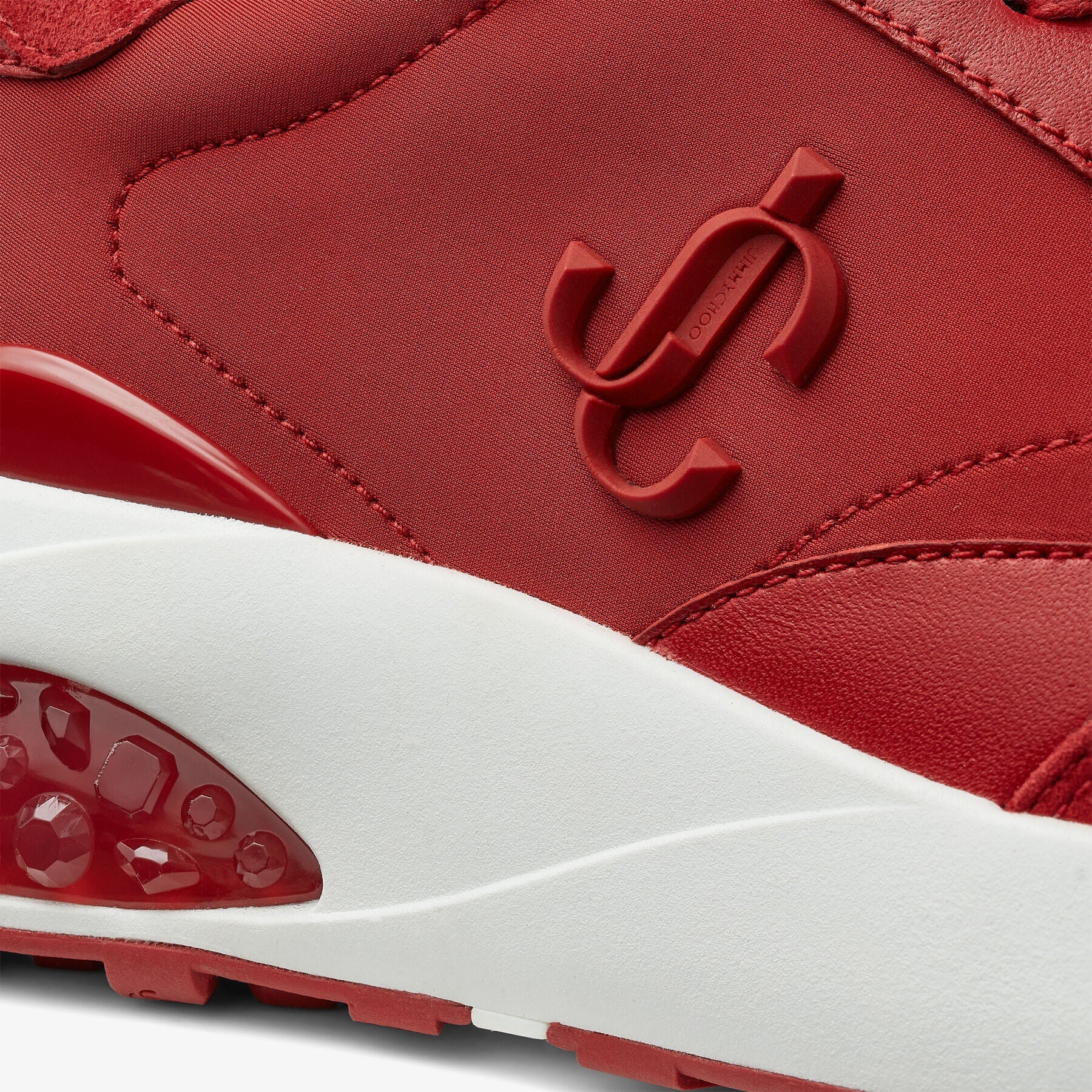 Memphis neoprene and leather lace-up trainers - Red Mix