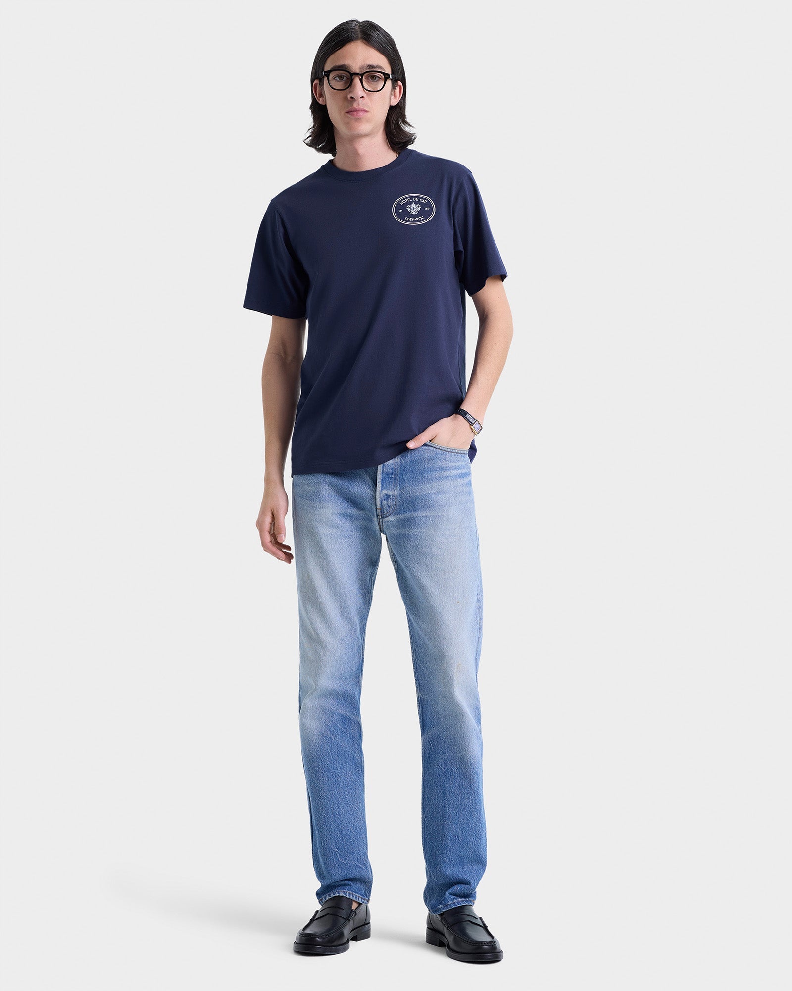 Kennedy Crest T-Shirt - Navy & White