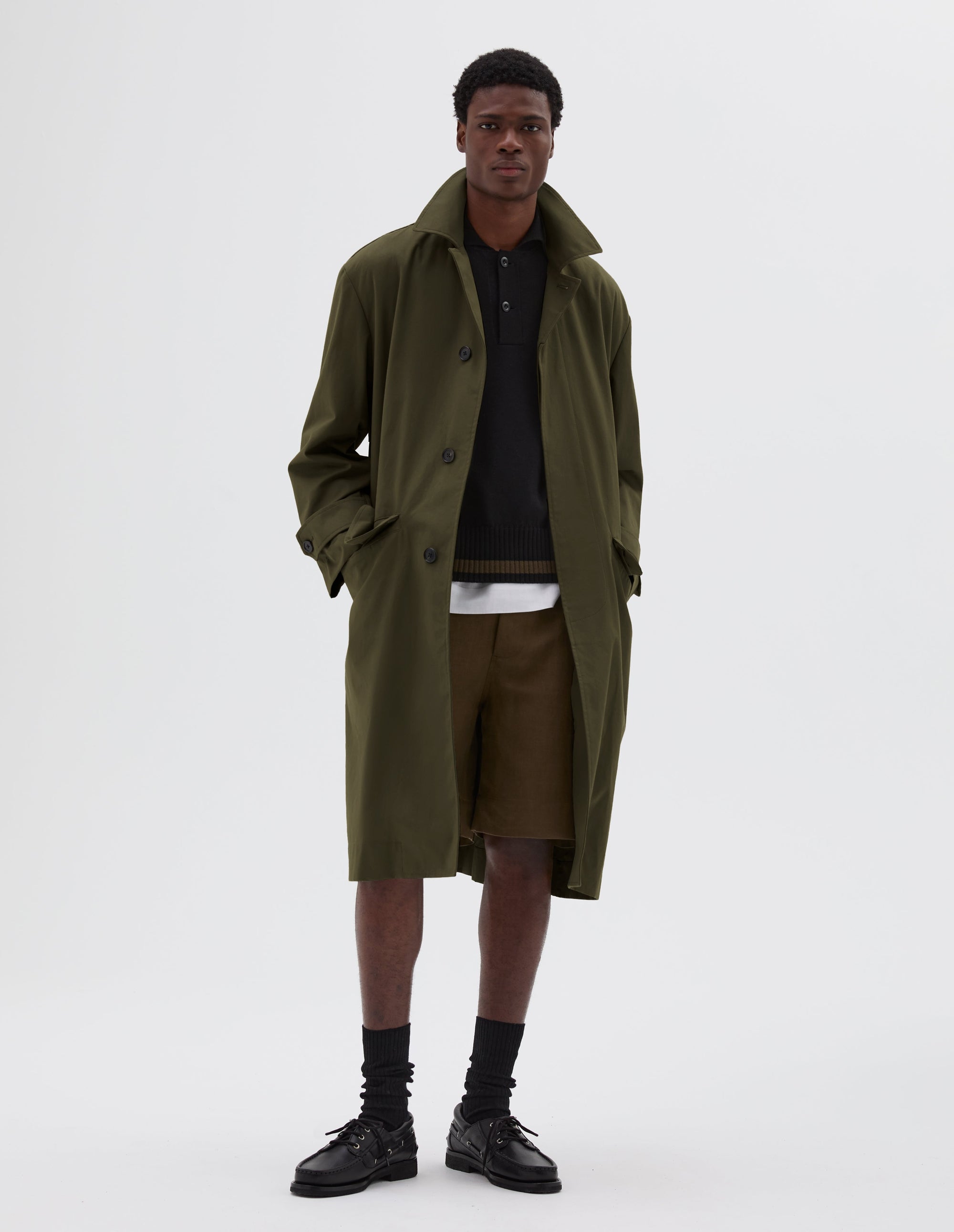 Imperméable à poches en biais - Green & Brown
