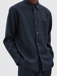 Classic straight-cut linen shirt - Navy