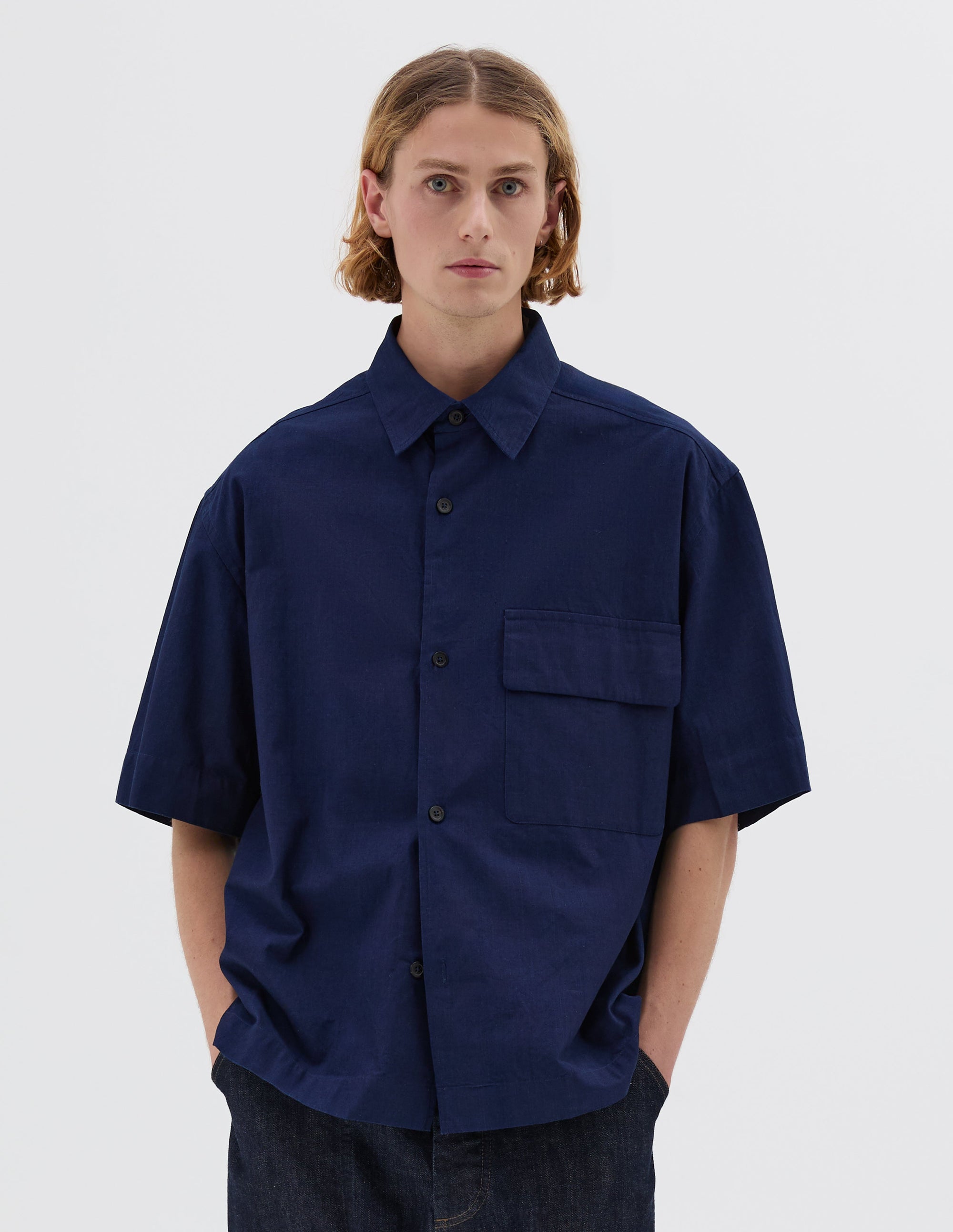 Chemise manches courtes à poche à rabat - Blue & Navy