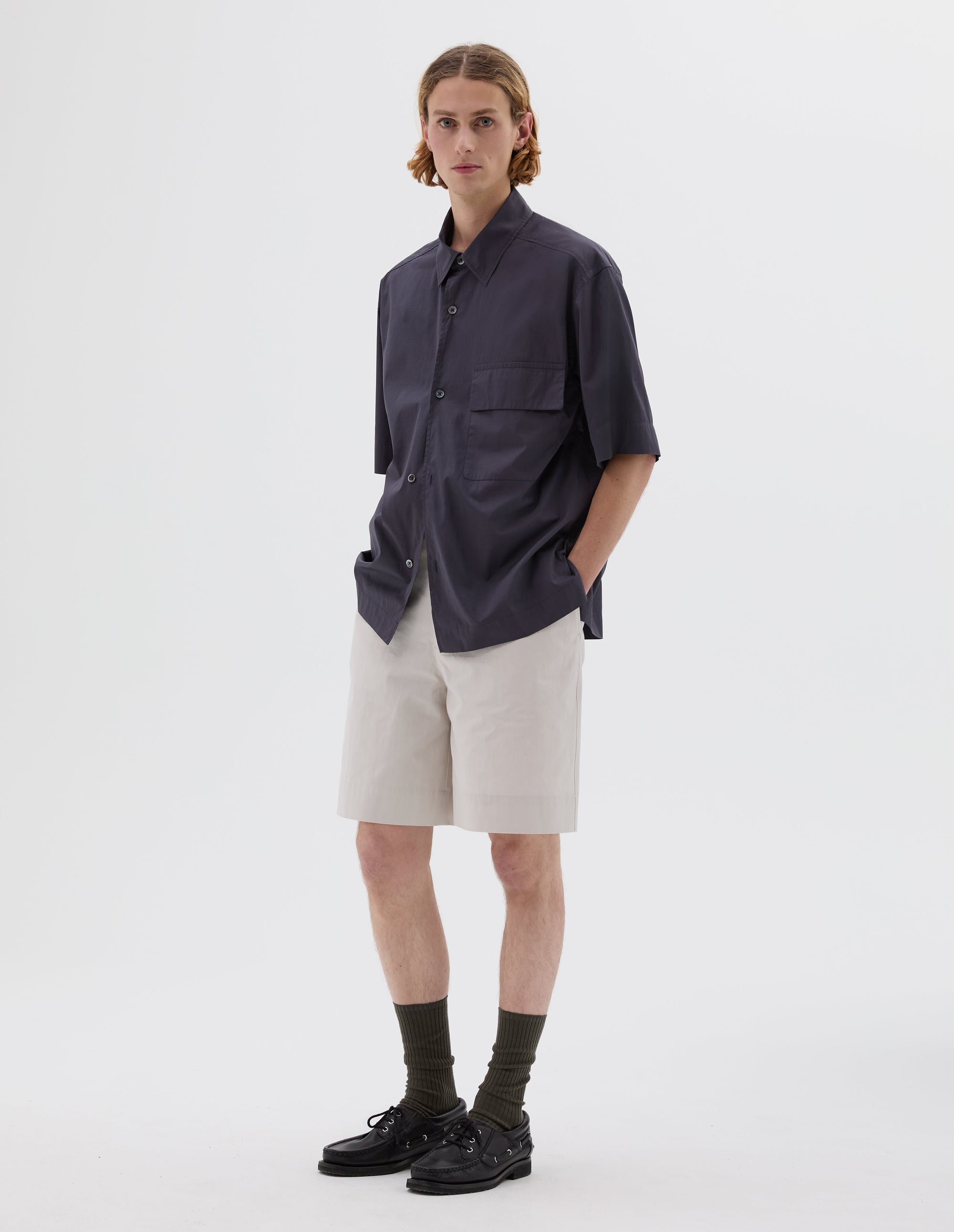 Chemise manches courtes à poche à rabat - Blue & Navy & Grey