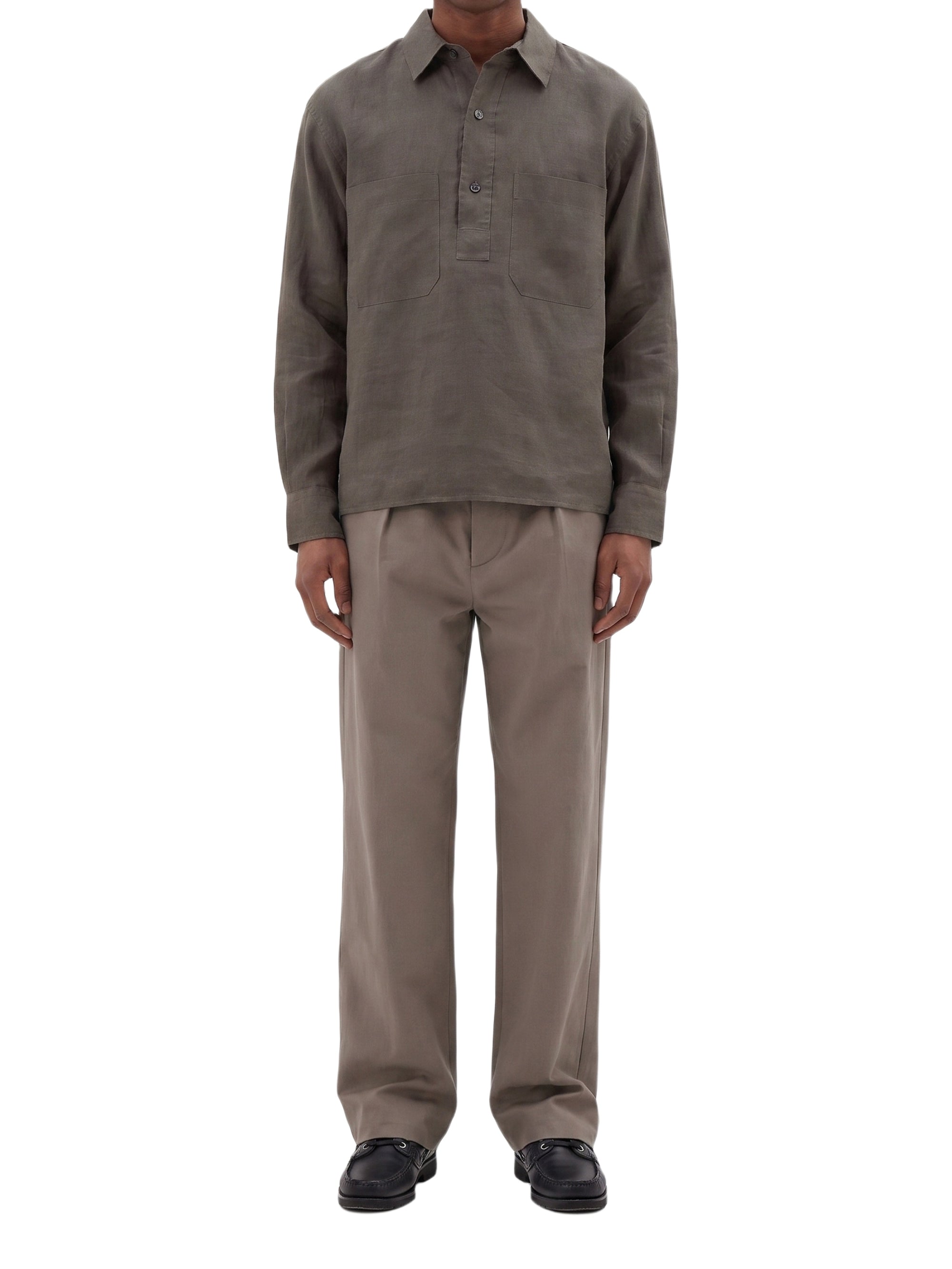 Archive pull-on linen shirt - Beige & Brown