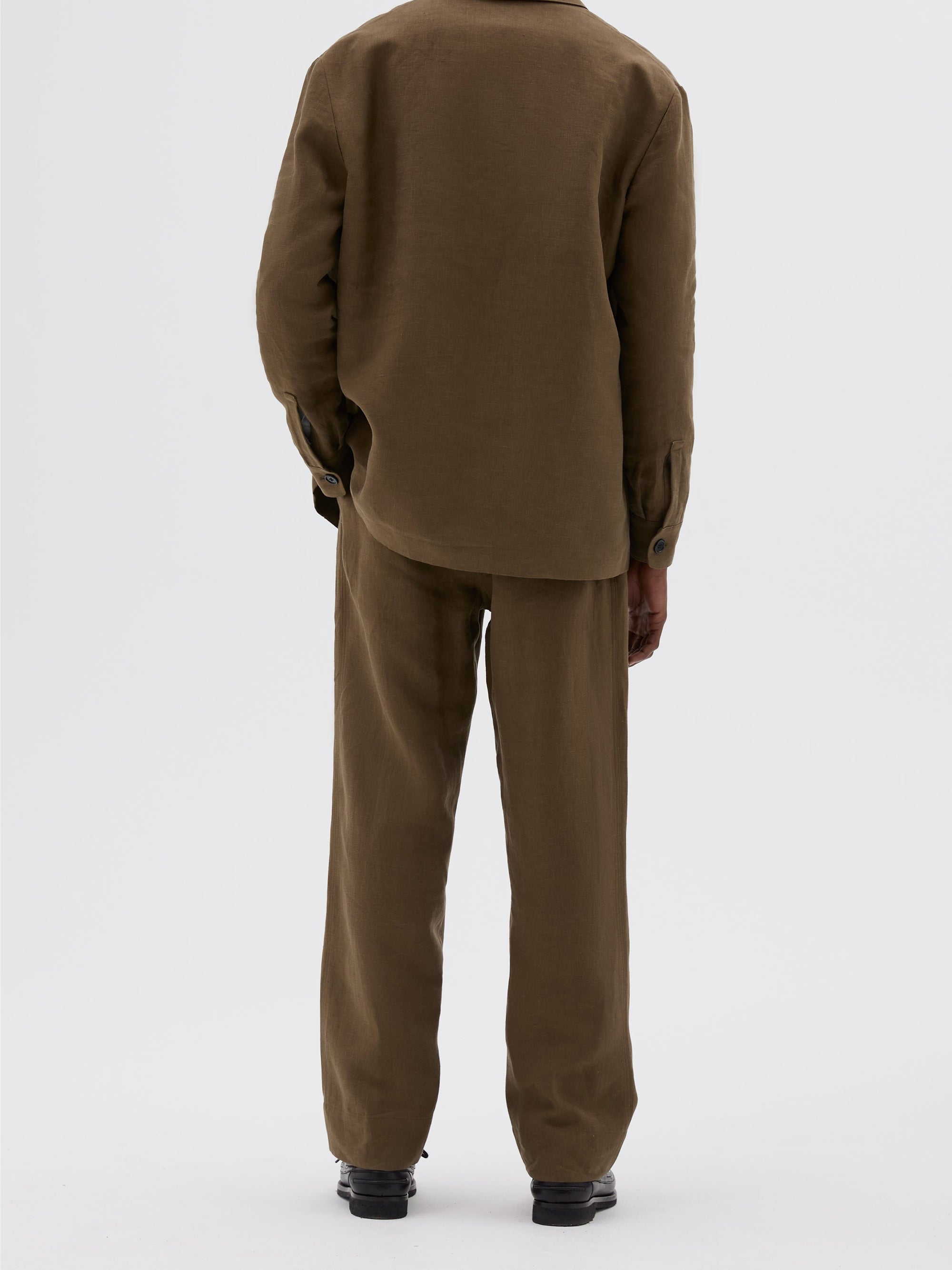 Pantalon coupe fuselée en lin - Brown & Green