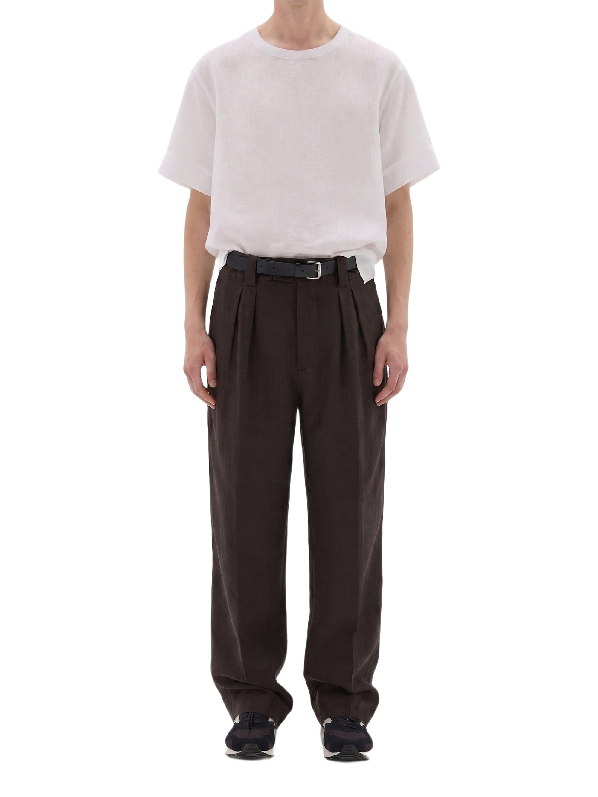 Pantalon à doubles plis en lin - Brown