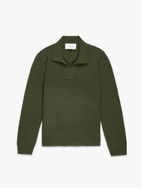 SILK BLEND POLO SWEATERDARK OLIVE