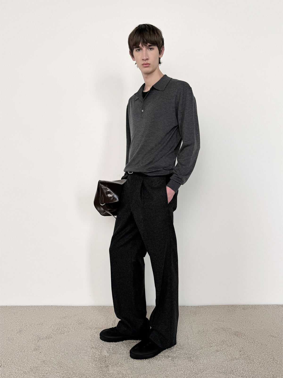 SUPERFINE POLO SWEATERGREY MELANGE