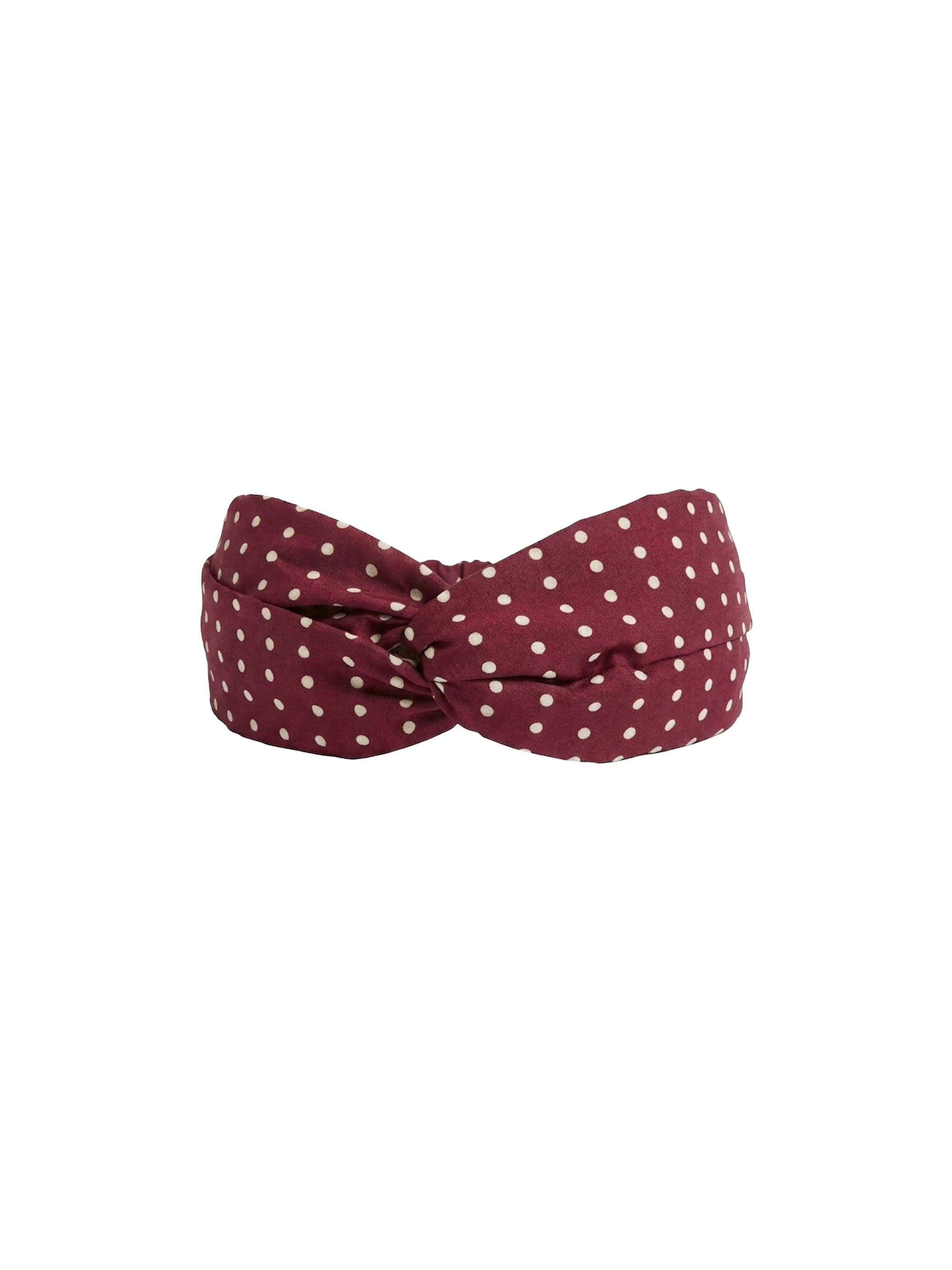 Bandeau cheveux à pois en soie - Bordeaux & Bianco
