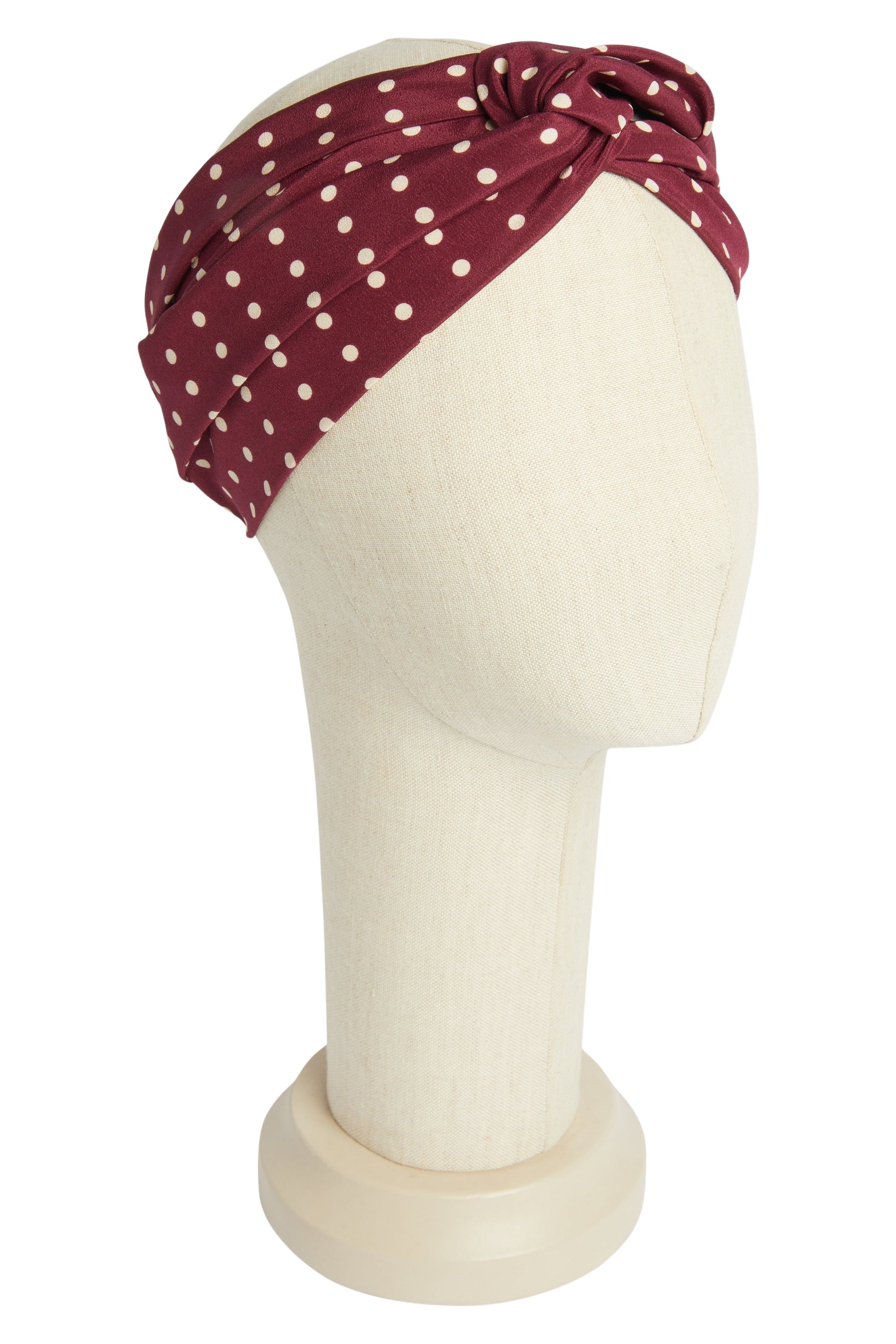 Bandeau cheveux à pois en soie - Bordeaux & Bianco