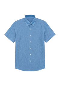 Chemise à manches courtes en lin mélangé - Bleu