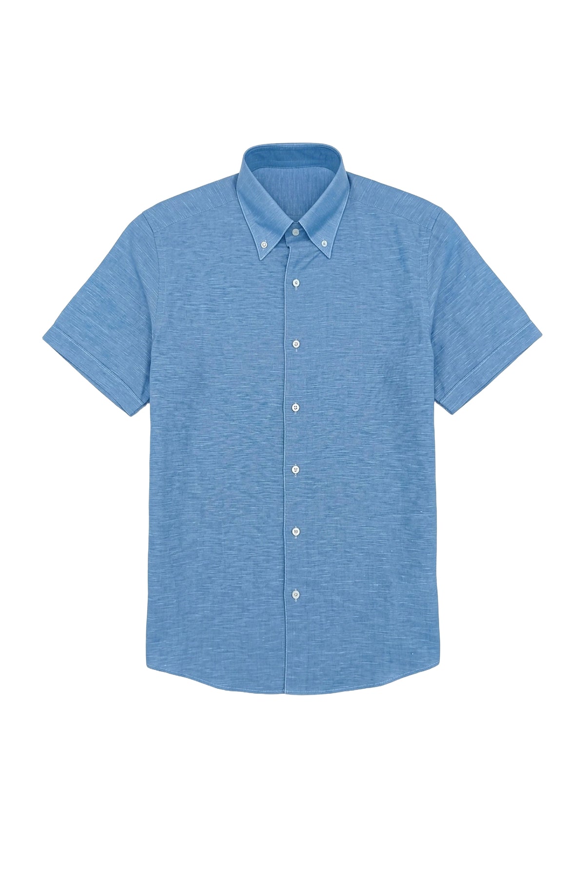 Chemise à manches courtes en lin mélangé - Bleu