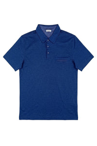 Short-sleeved polo shirt with a silk pocket - Blue