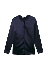 Chemise soie ml col mao - Marine