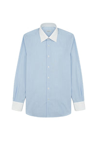 Chemise à col et poignets contrastés - Bleu