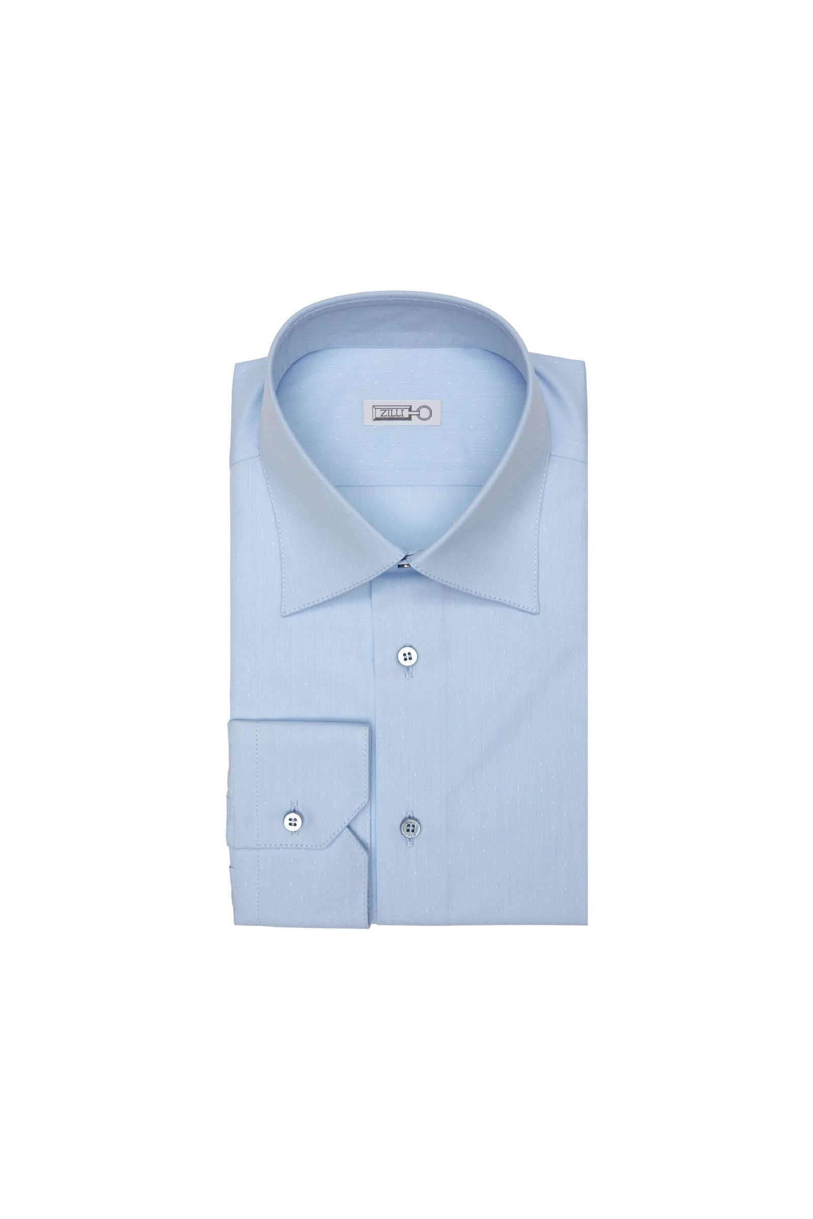 Chemise à pois et col italien - Bleu