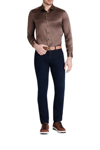 Chemise à motif géométrique satiné en soie - Marron