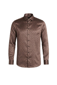 Chemise à motif géométrique satiné en soie - Marron