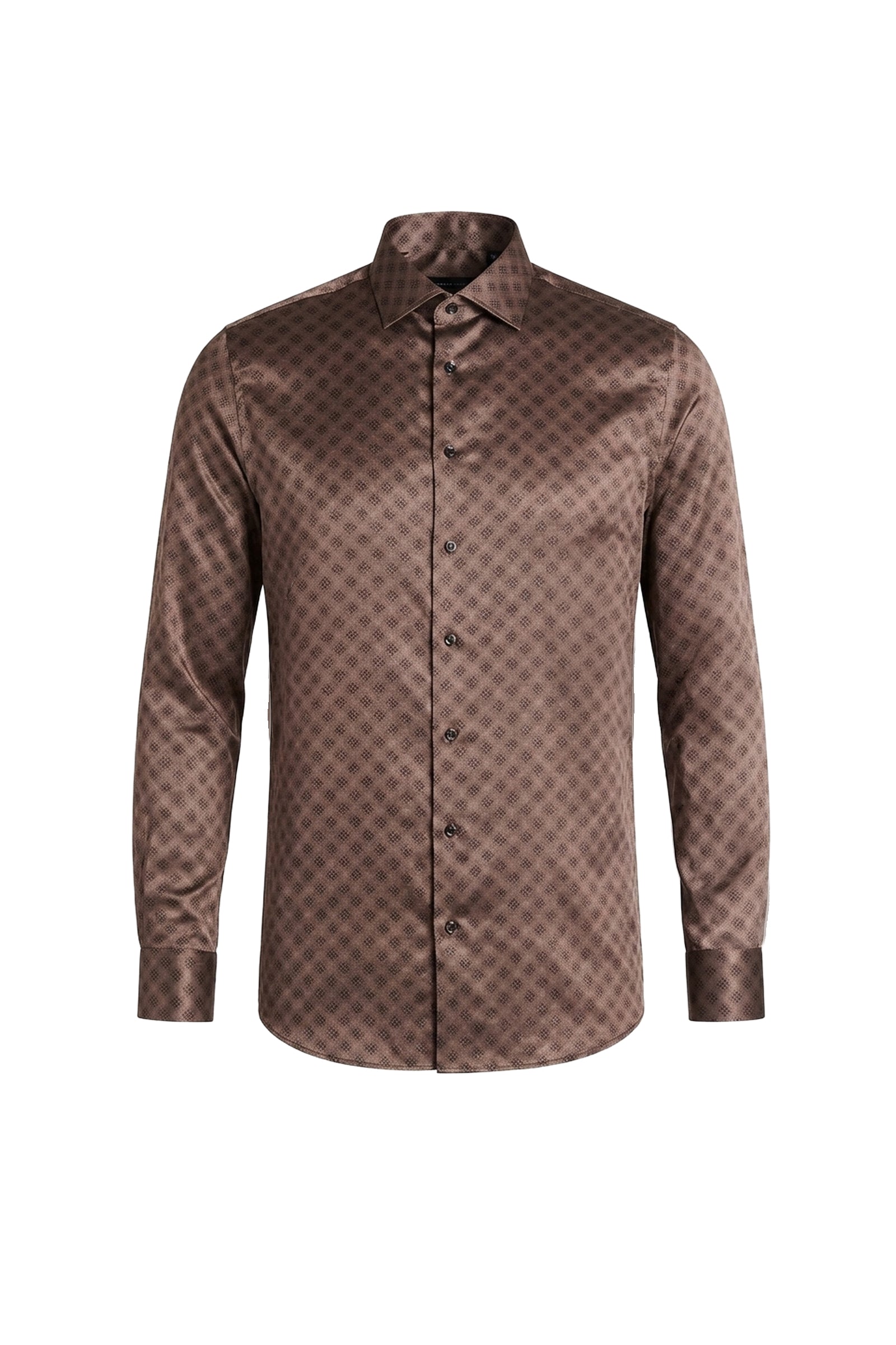 Chemise à motif géométrique satiné en soie - Marron