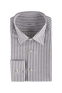Chemise à rayures tissées en lin - Blanc & Marron