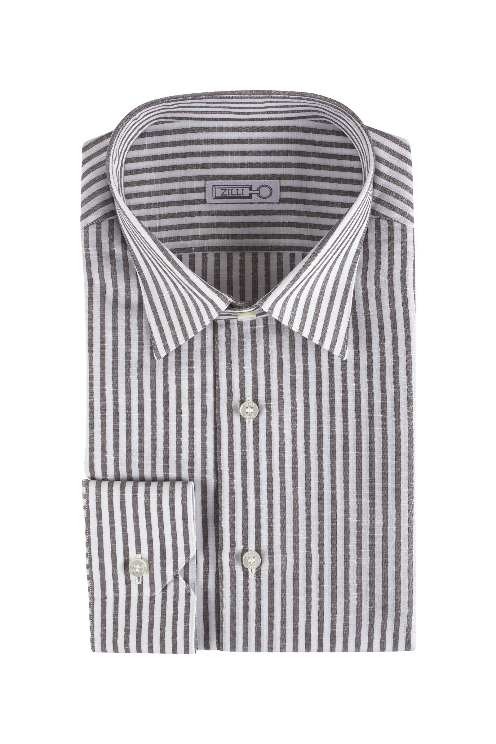 Chemise à rayures tissées en lin - Blanc & Marron