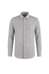 Chemise à rayures tissées en lin - Blanc & Marron