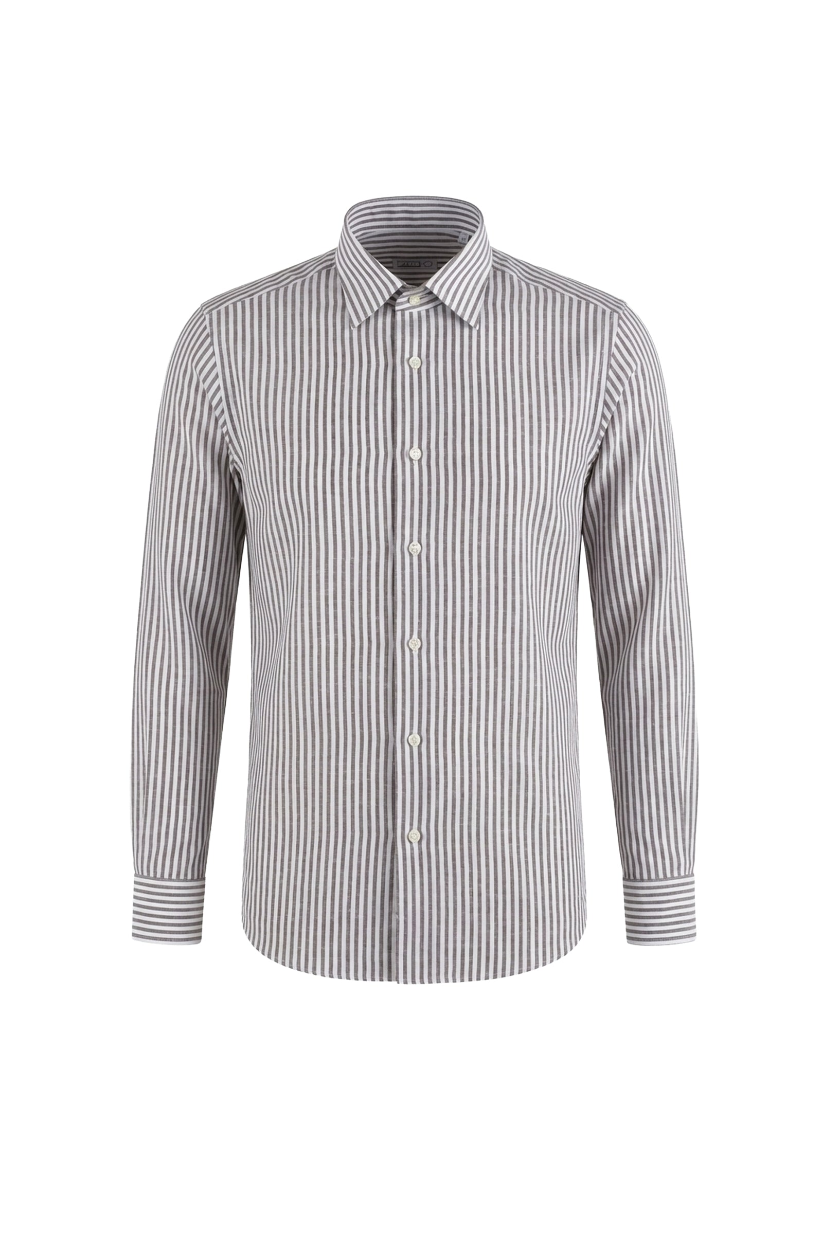Chemise à rayures tissées en lin - Blanc & Marron