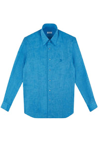 Chemise à motif brodé en lin - Bleu