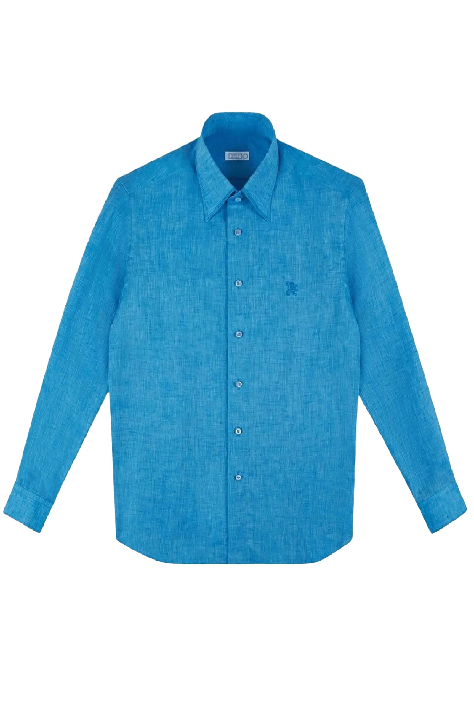 Chemise à motif brodé en lin - Bleu