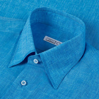 Chemise à motif brodé en lin - Bleu