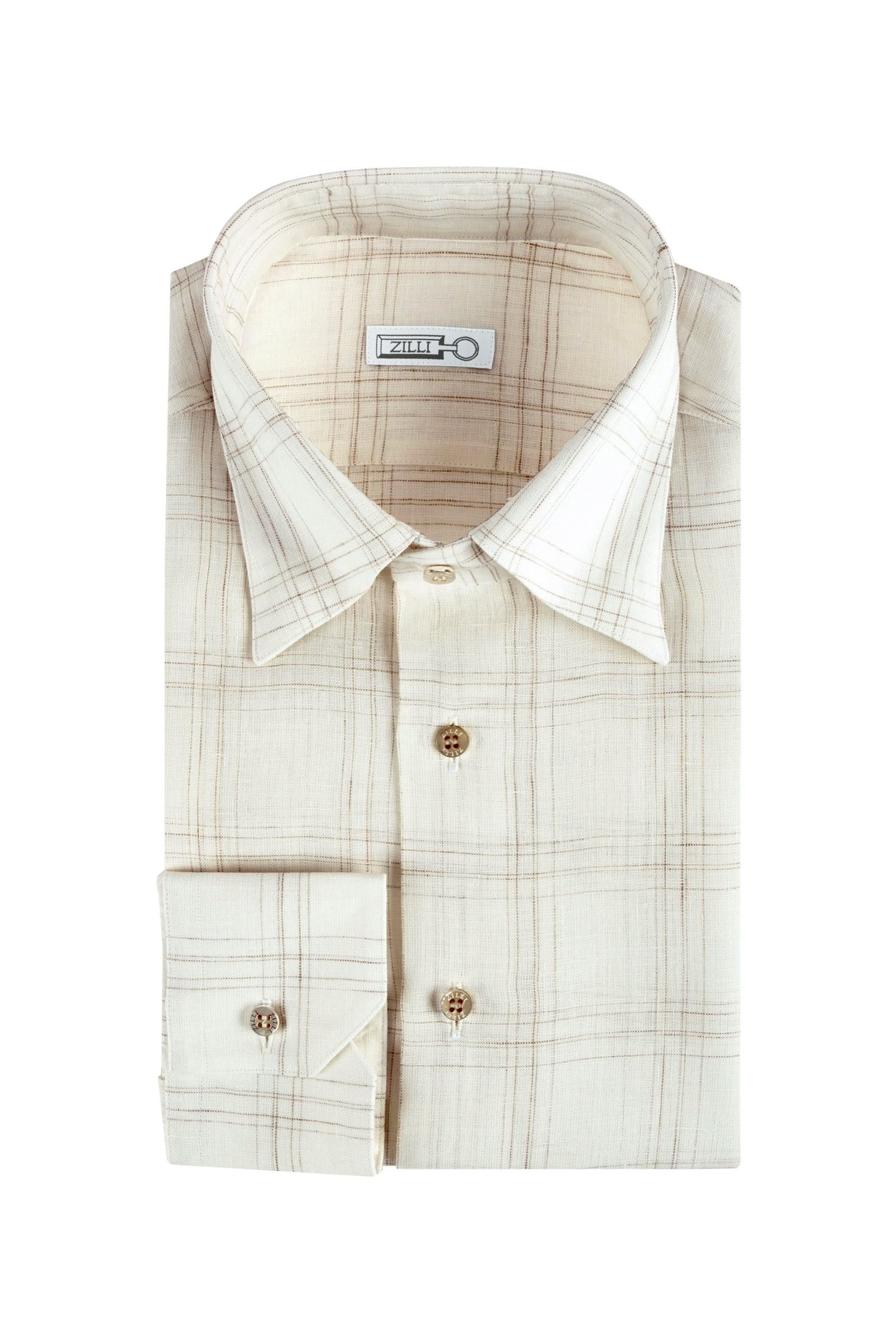 Chemise à carreaux en lin - Beige & Marron