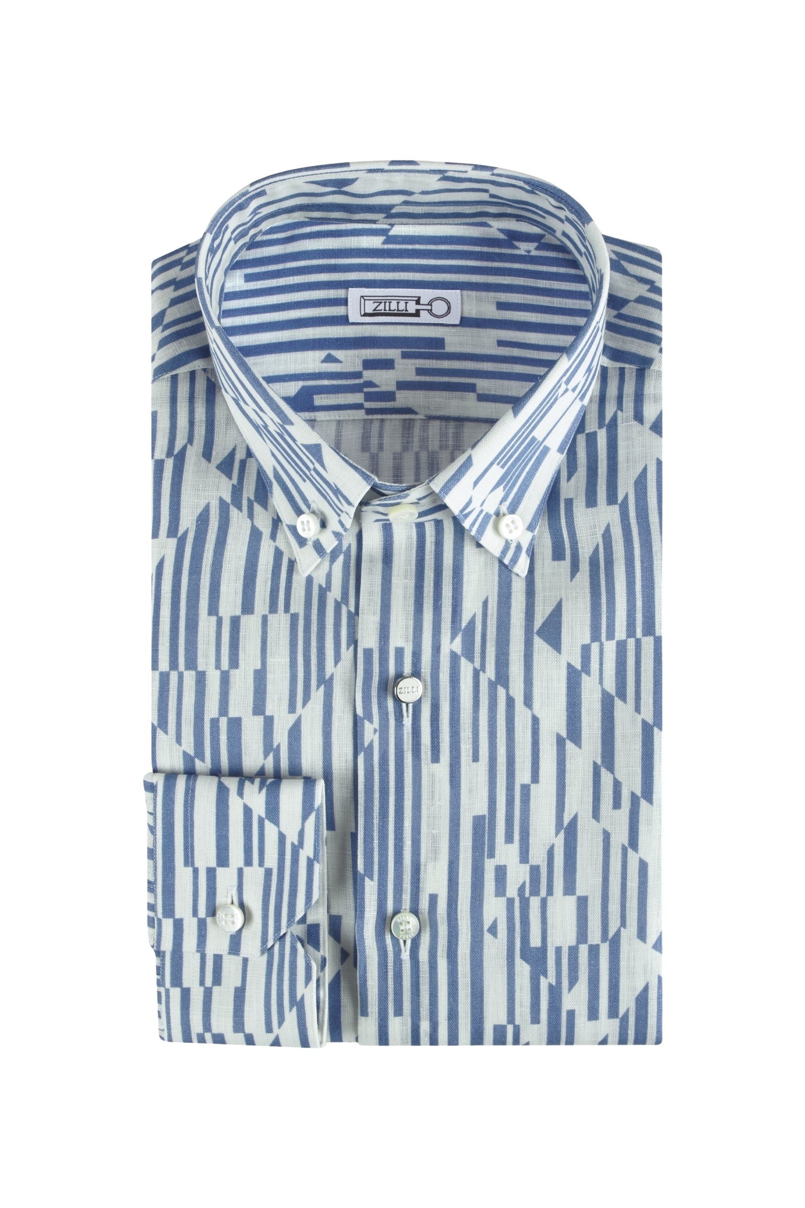 Geometric linen shirt - Blue & White