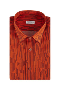 Chemise à motif géométrique en lin - Orange & Marron