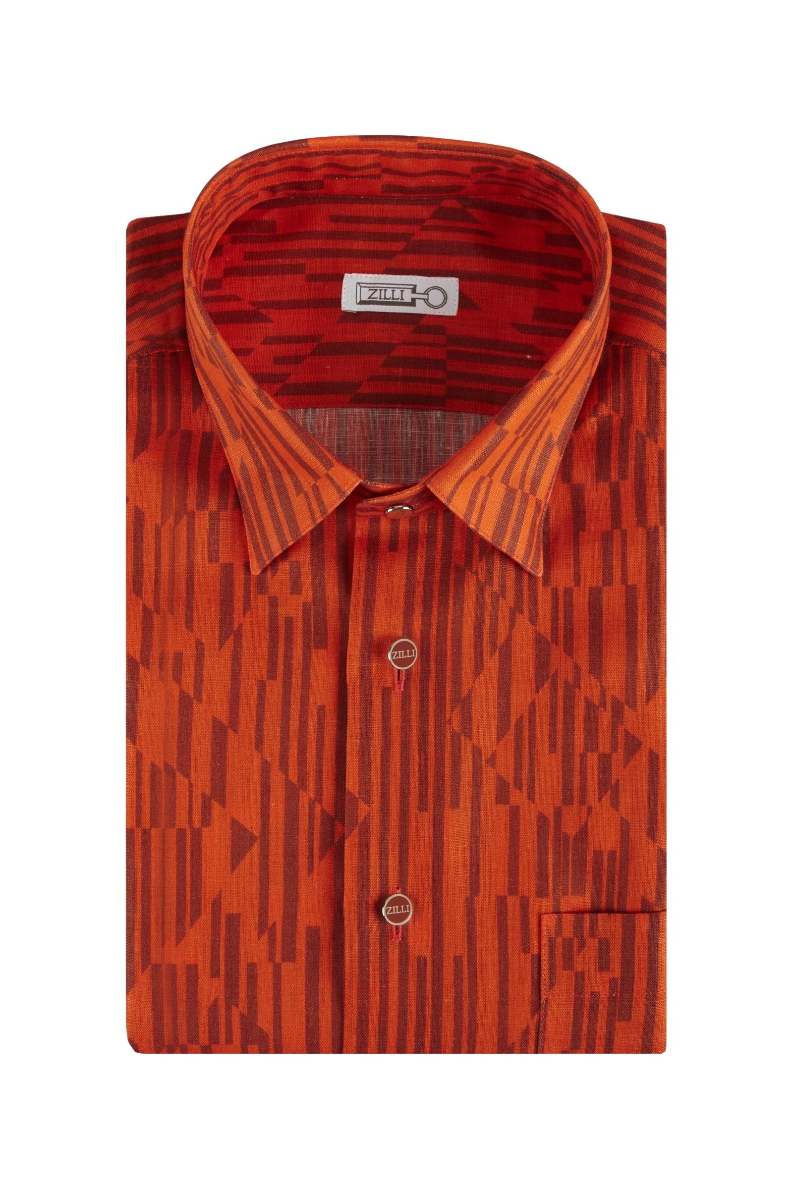 Chemise à motif géométrique en lin - Orange & Marron