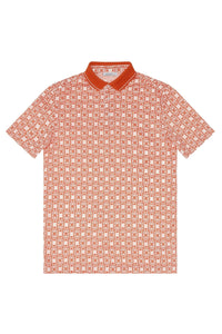 Polo à motif géométrique et col côtelé - Orange & Blanc