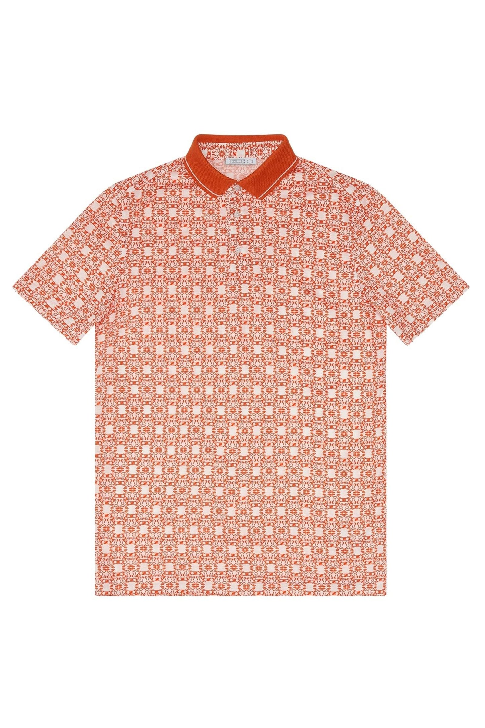 Polo à motif géométrique et col côtelé - Orange & Blanc