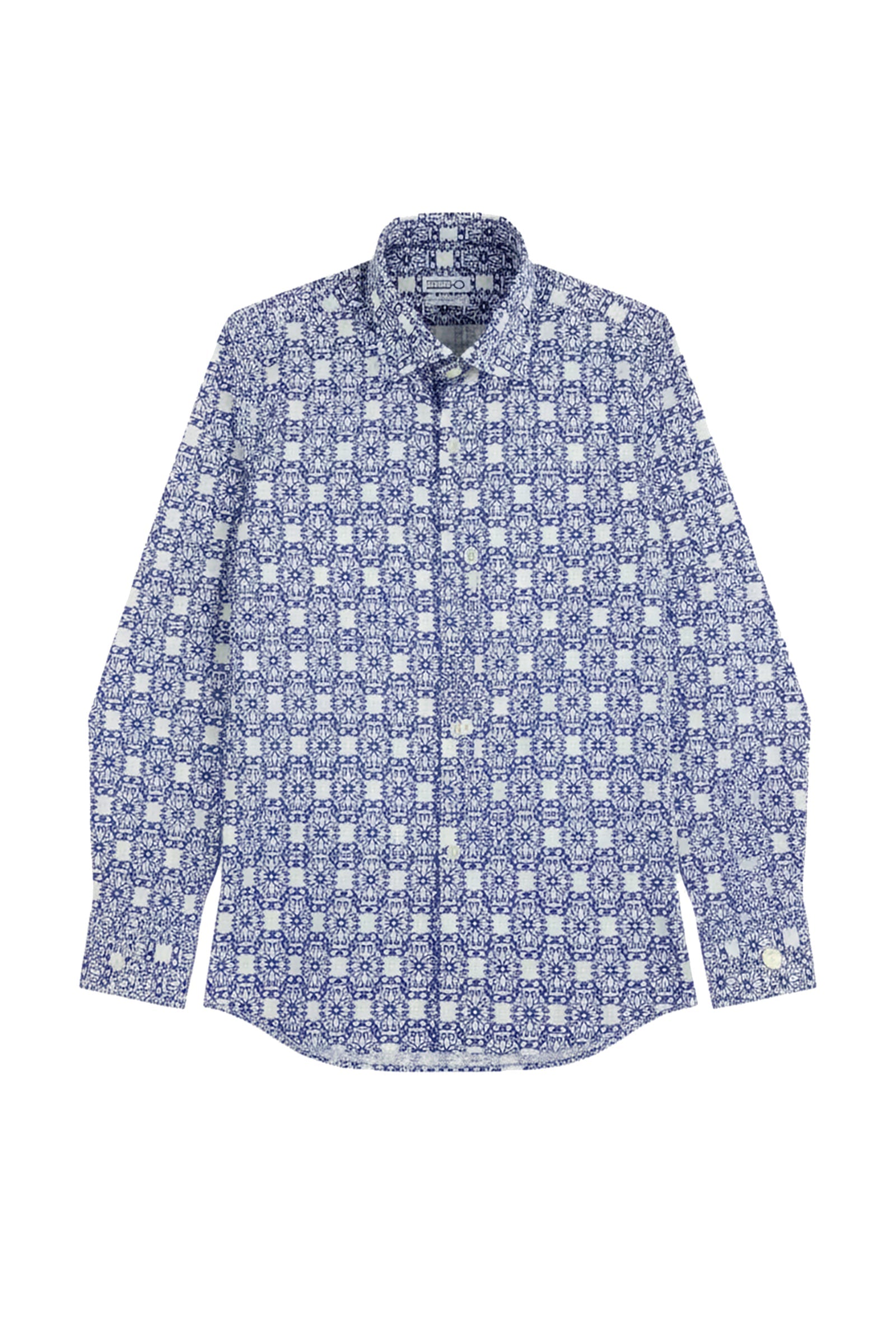 Chemise à motif géométrique et floral - White blue