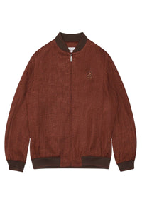 Mottled-effect linen bomber - Rust